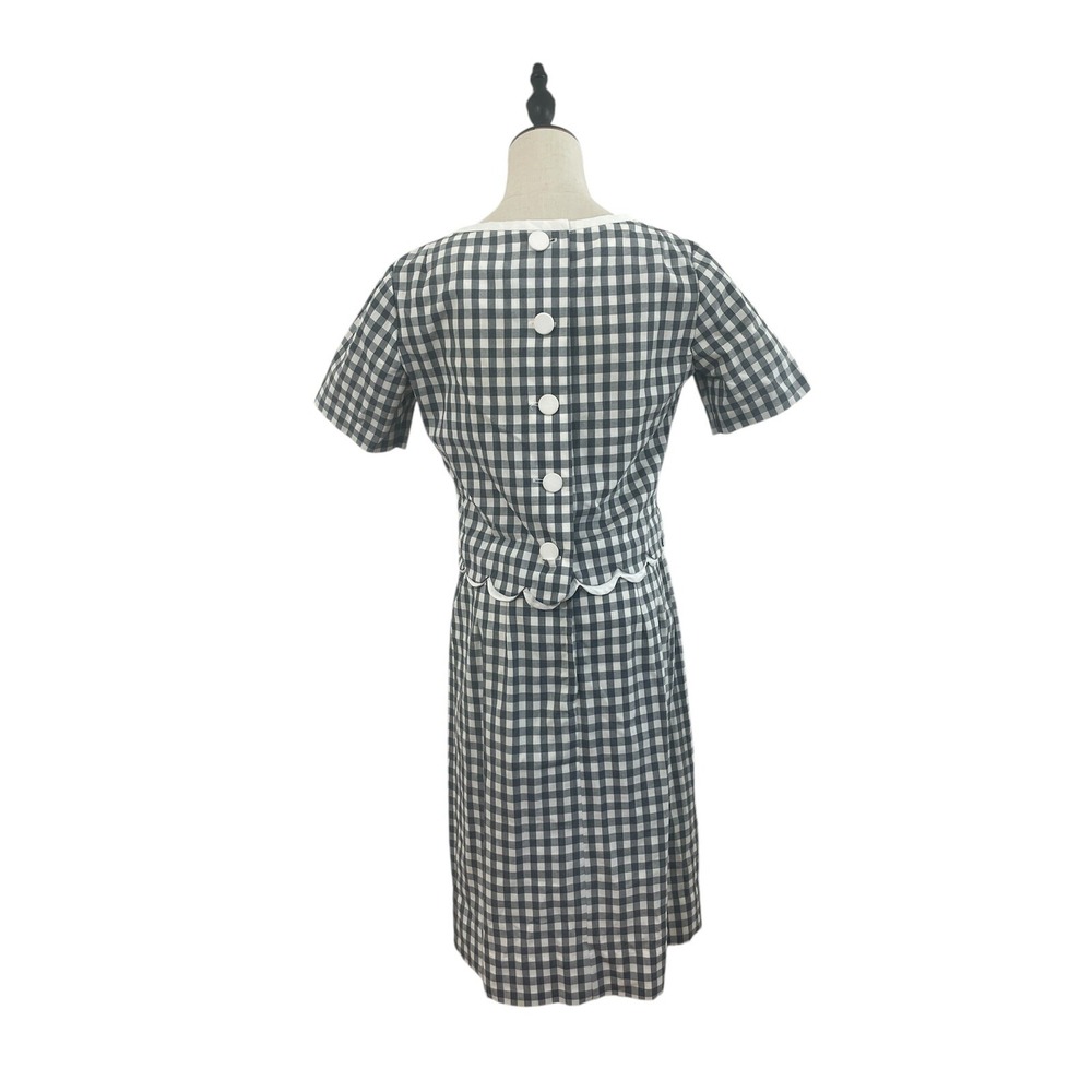 Vintage 1950s Gingham Gray And White Top And Skirt Set Sz S Cotton Button Detail - Picture 4 of 9